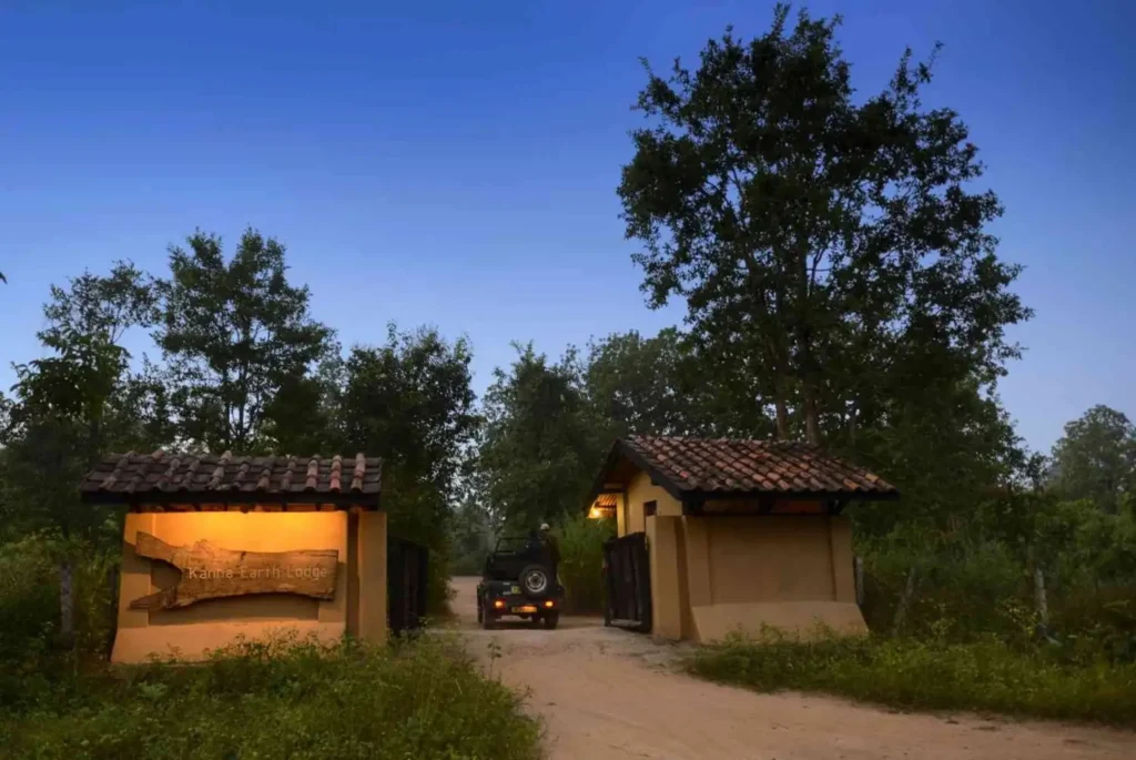 Entrance gate of Kanha National Park surrounded by lush forest
