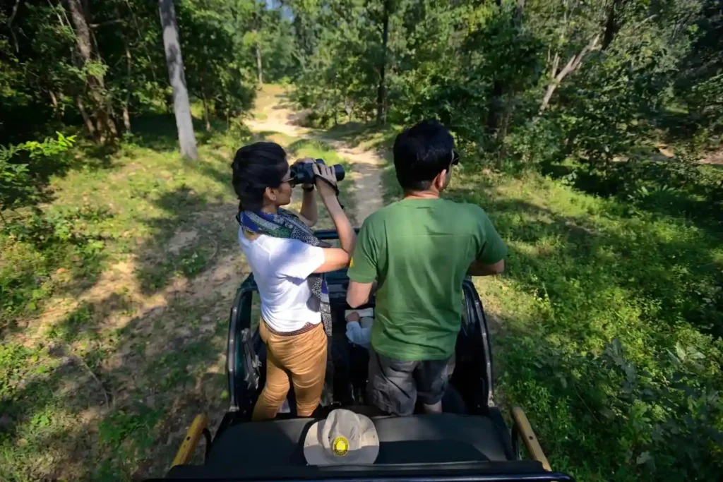Visitors enjoying the Khatiya Nature Trail in Kanha Tiger Reserve